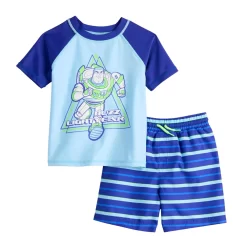 Disney / Pixar Buzz Lightyear Toddler Boy Rash Guard Raglan Top & Swim Trunks Set By Jumping Beans®