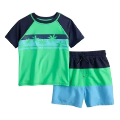 Toddler Boy Jumping Beans® Graphic Rash Guard & Printed Swim Trunks Swim Set